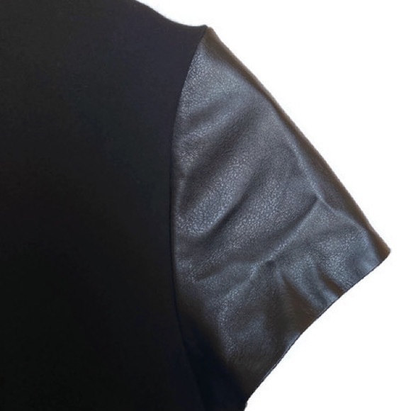 Massimo Dutti Little Black Dress W Faux Leather Sleeves and Pockets Sz S - Picture 5 of 7